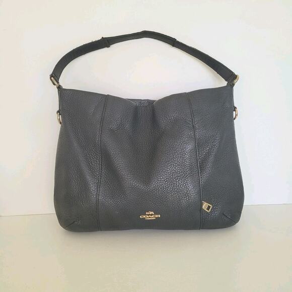 Coach Isabella Pebbled Leather Shoulder Bag Hobo Tote Saddle Black Medium Fair - Picture 1 of 13
